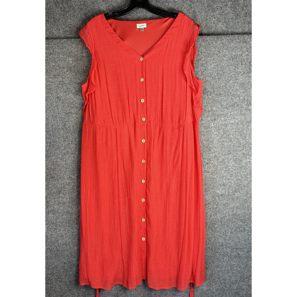 Avenue Shirt Dress Women 14/16 Red Sleeveless Ruffle Button Front Summer Gauze
